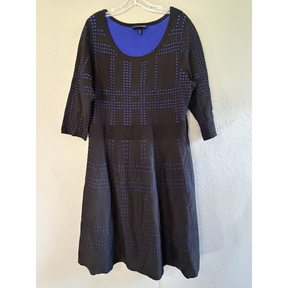 Lane Bryant Dress Womens 18 Black Geometric Scoop Neck 3/4 Sleeve Knit Midi